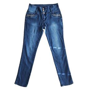 Tush Push Jeans Women's Size 15 (30x31) Rhinestone Sequin Embroidery Stretch